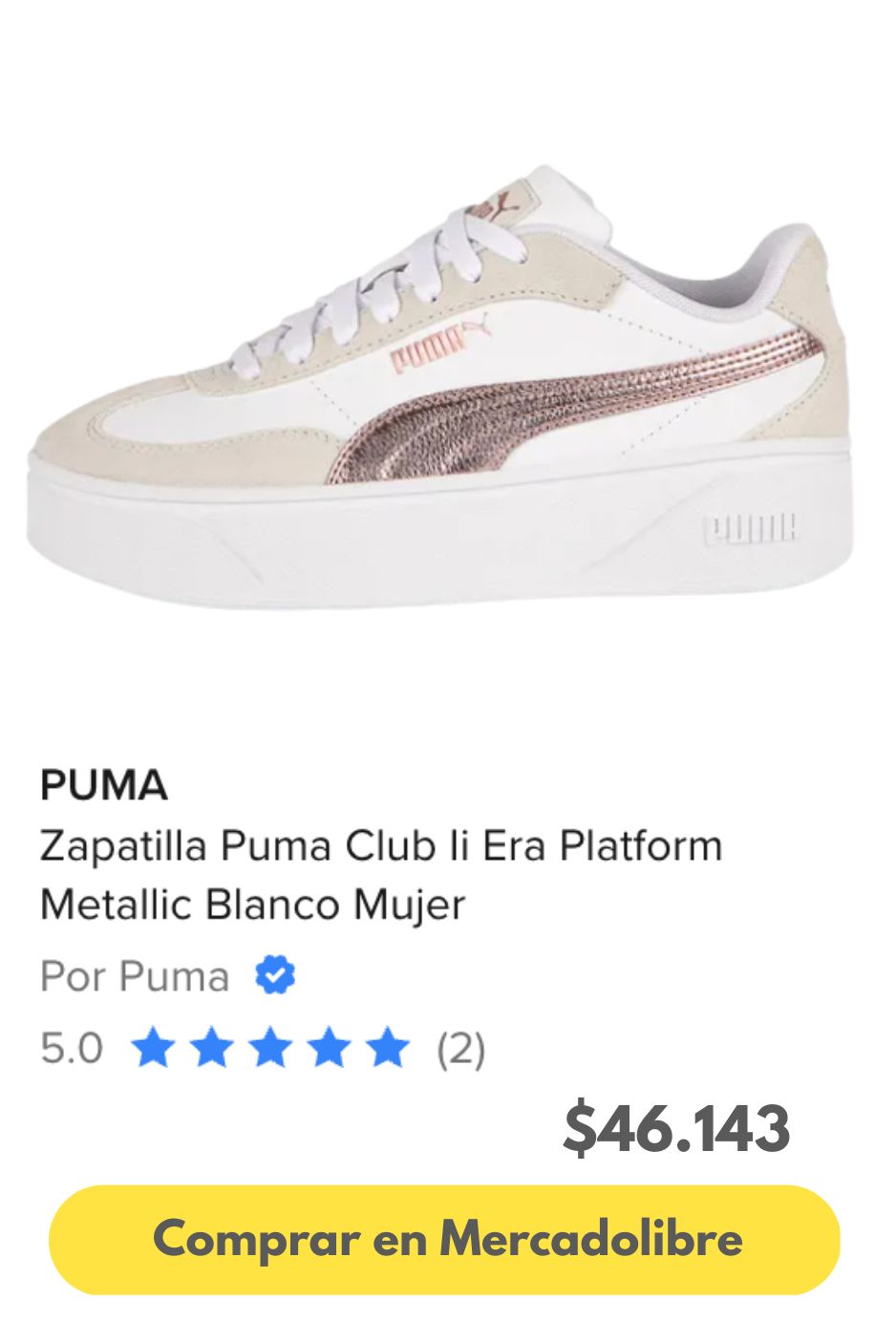 Zapatilla Puma Club Ii Era Platform Metallic Blanco Mujer