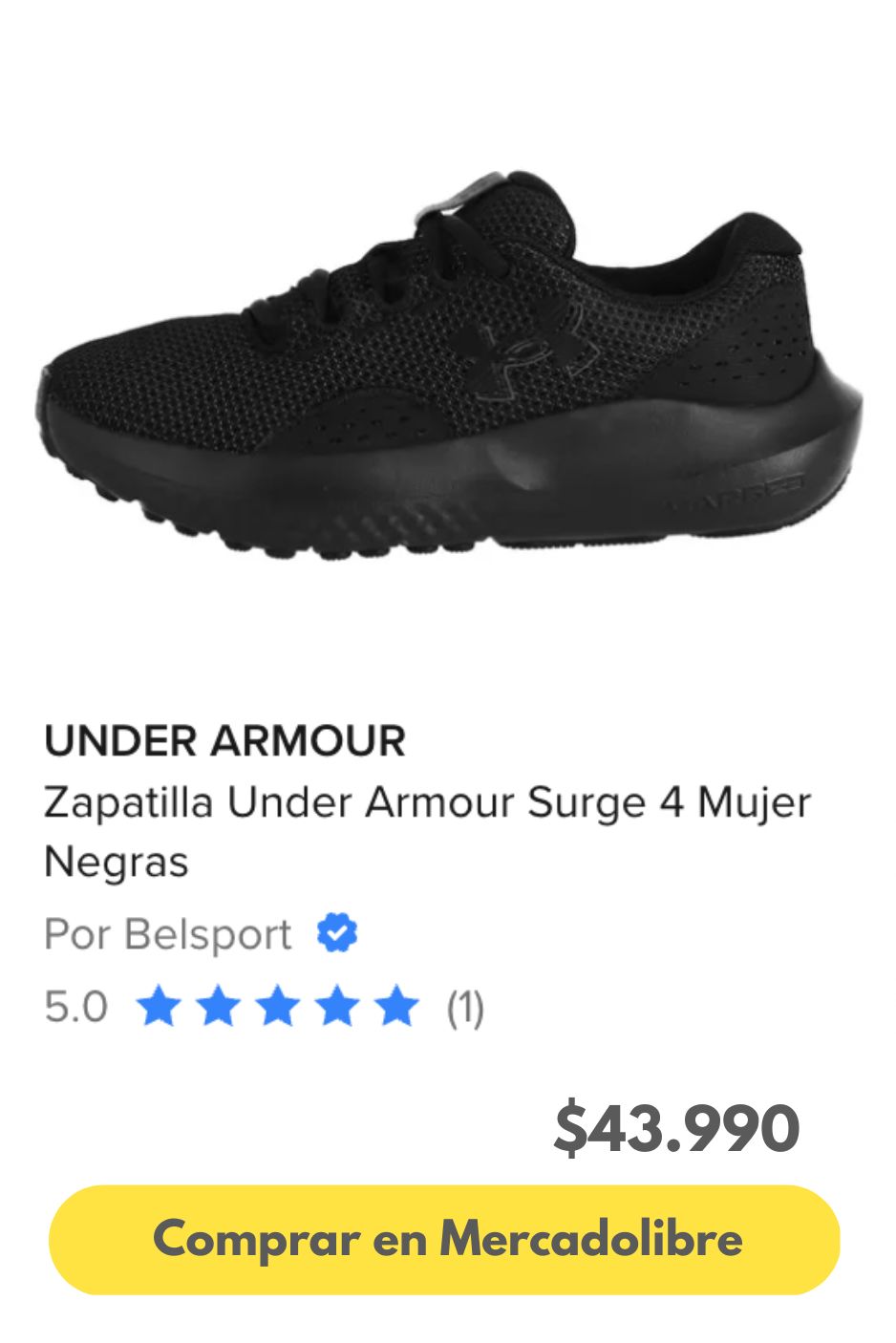 Zapatilla Under Armour Surge 4 Mujer Negras