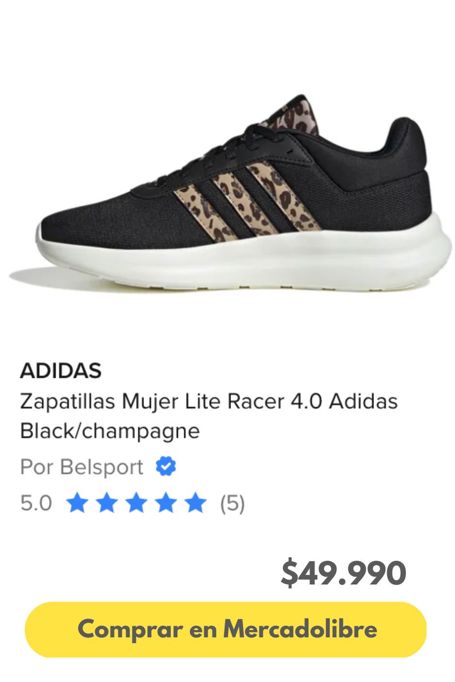Zapatillas Mujer Lite Racer 4.0 Adidas Black/champagne