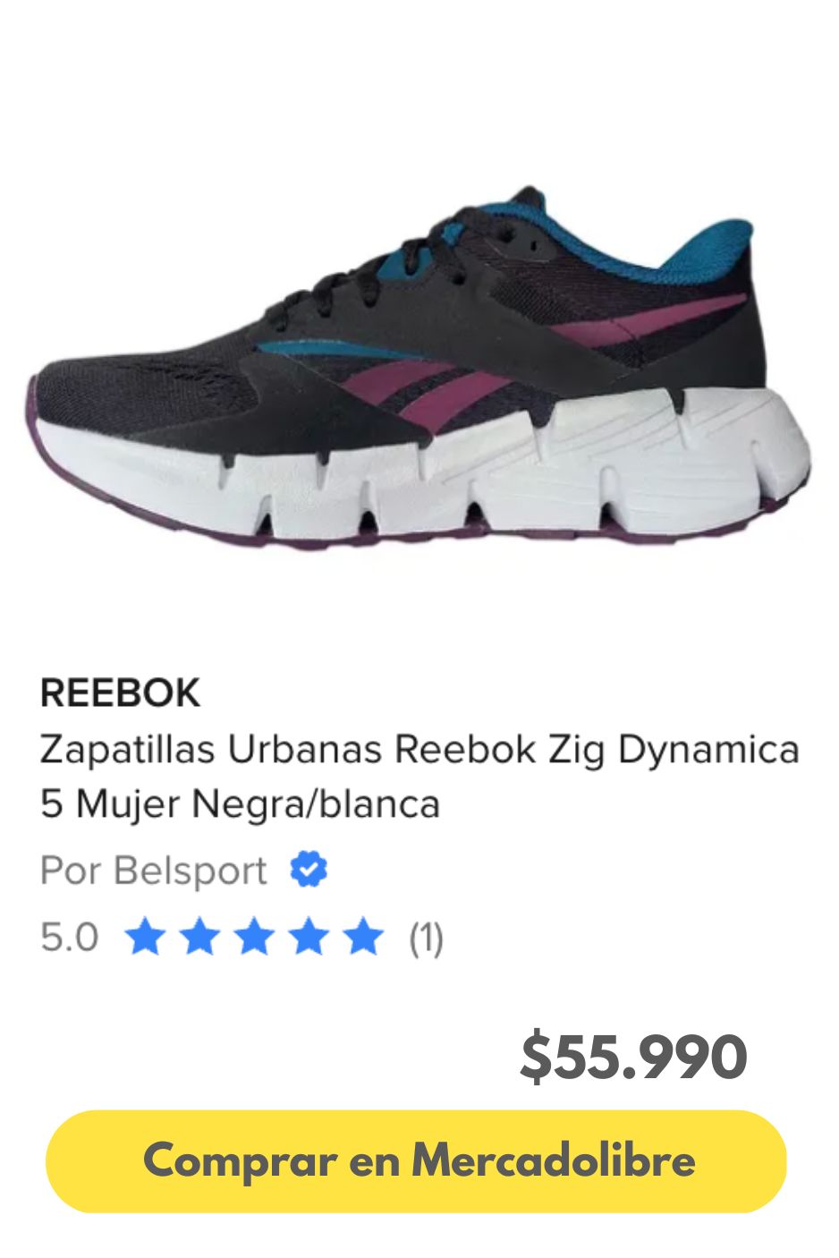 Zapatillas Urbanas Reebok Zig Dynamica 5 Mujer Negra/blanca