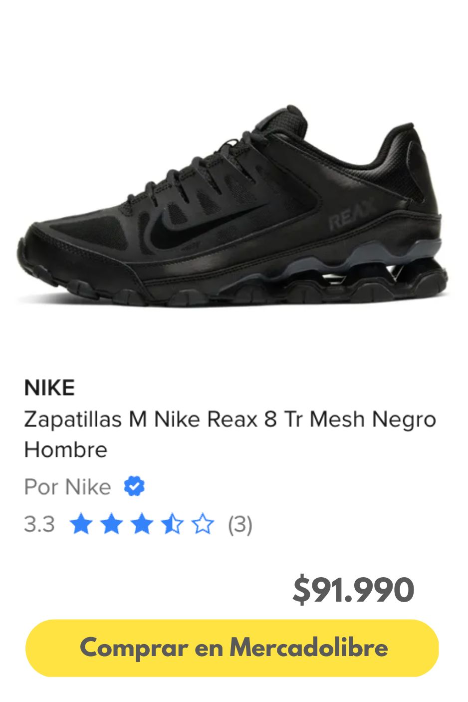 Zapatillas M Nike Reax 8 Tr Mesh Negro Hombre